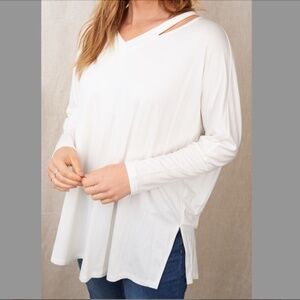 Super Soft Cut-Out Shoulder V-Neck Long Sleeve